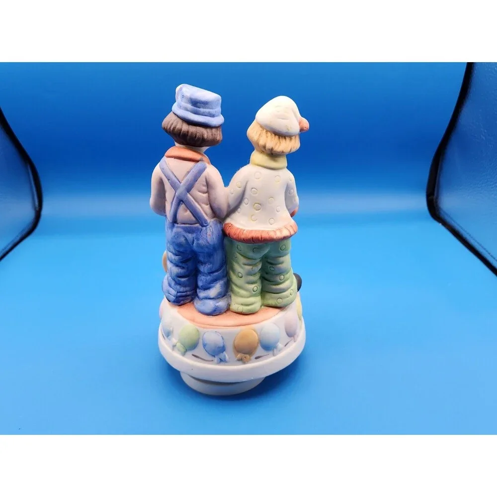 Vintage 1970s Albert E Price 2 Clowns W/ Drum & Guitar Wind-Up Music Box Working